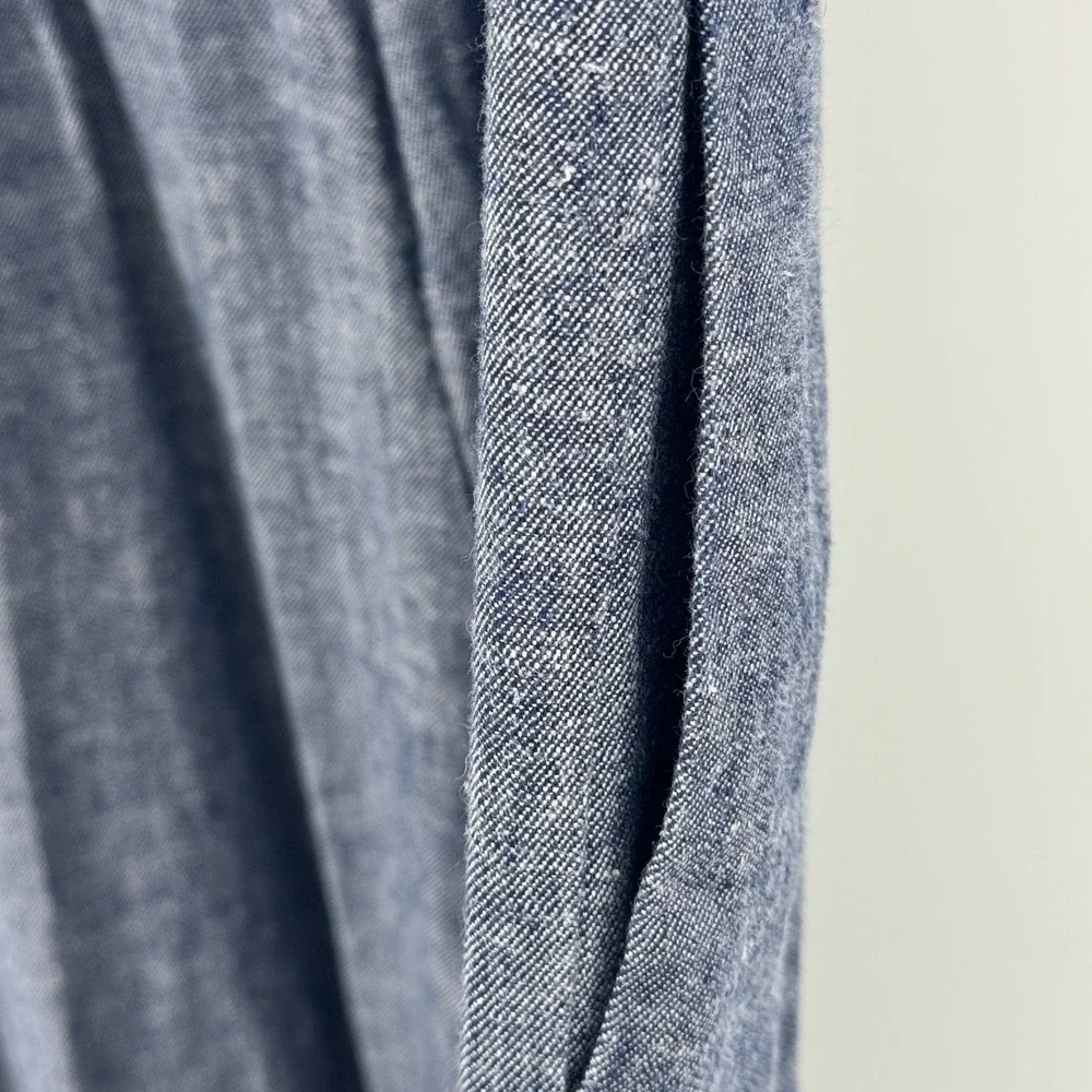Banana Republic Women‎ Blue Linen Blend Wide Leg Sleeveless Jumpsuit Petite 4P